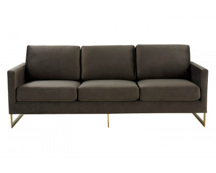 LeisureMod Lincoln Velvet Sofa with Gold Frame - Dark Gray