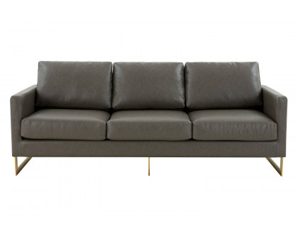 LeisureMod Lincoln Leather Sofa with Gold Frame - Gray