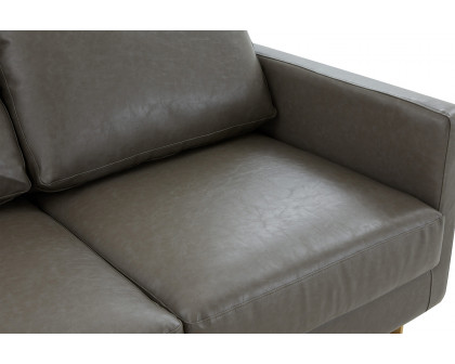 LeisureMod Lincoln Leather Sofa with Gold Frame - Gray