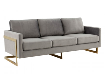 LeisureMod Lincoln Velvet Sofa with Gold Frame