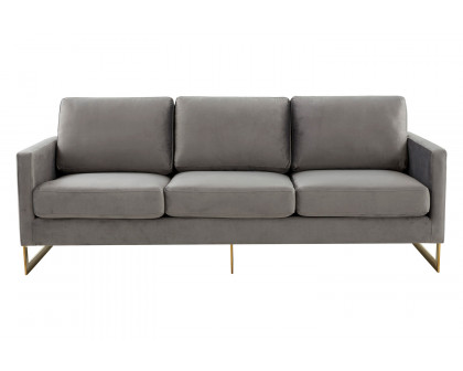 LeisureMod Lincoln Velvet Sofa with Gold Frame - Light Gray