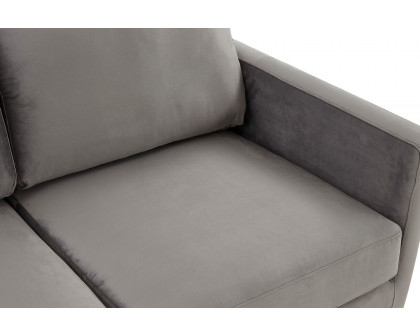 LeisureMod Lincoln Velvet Sofa with Gold Frame - Light Gray