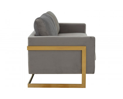 LeisureMod Lincoln Velvet Sofa with Gold Frame - Light Gray