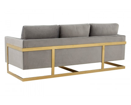 LeisureMod Lincoln Velvet Sofa with Gold Frame - Light Gray