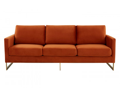 LeisureMod Lincoln Velvet Sofa with Gold Frame - Orange/Marmalade