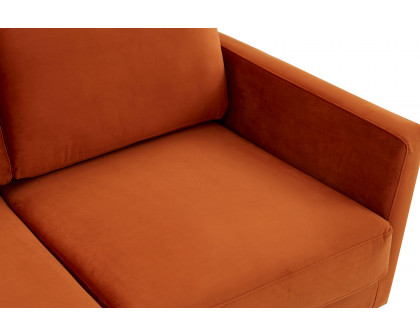 LeisureMod Lincoln Velvet Sofa with Gold Frame - Orange/Marmalade