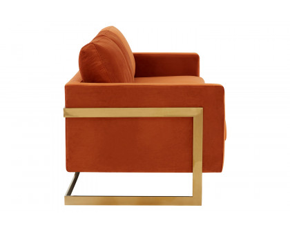 LeisureMod Lincoln Velvet Sofa with Gold Frame - Orange/Marmalade