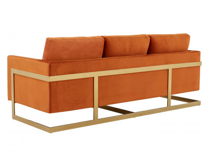 LeisureMod Lincoln Velvet Sofa with Gold Frame - Orange/Marmalade