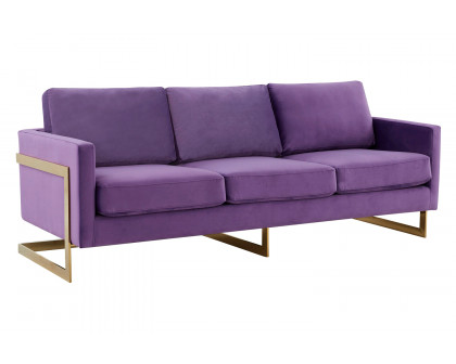 LeisureMod Lincoln Velvet Sofa with Gold Frame