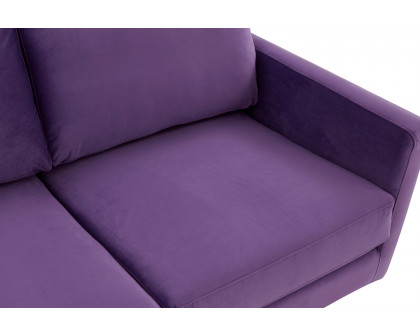 LeisureMod Lincoln Velvet Sofa with Gold Frame - Purple