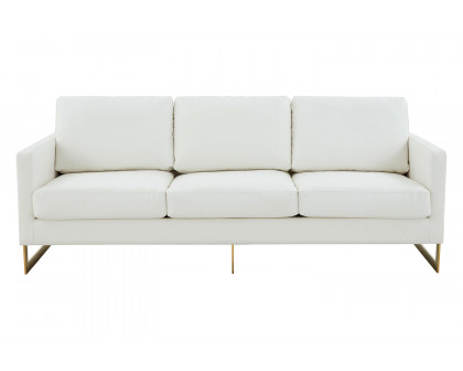 LeisureMod Lincoln Leather Sofa with Gold Frame - White