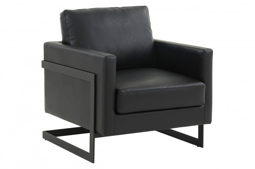 LeisureMod™ Lincoln Modern Leather Armchair with Black Steel Frame - Black