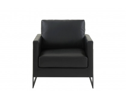 LeisureMod™ Lincoln Modern Leather Armchair with Black Steel Frame - Black