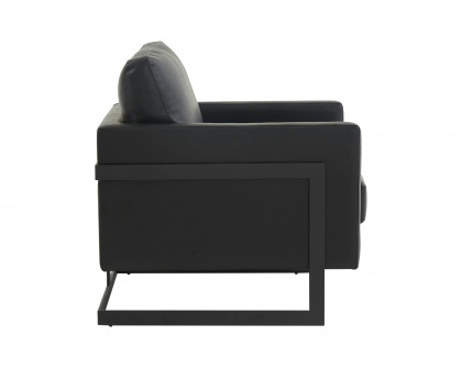 LeisureMod™ Lincoln Modern Leather Armchair with Black Steel Frame - Black