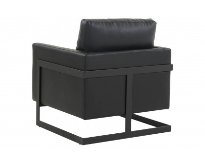 LeisureMod™ Lincoln Modern Leather Armchair with Black Steel Frame - Black