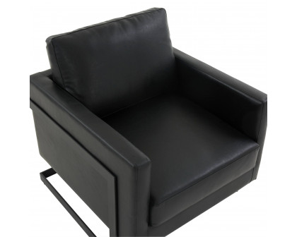 LeisureMod™ Lincoln Modern Leather Armchair with Black Steel Frame - Black