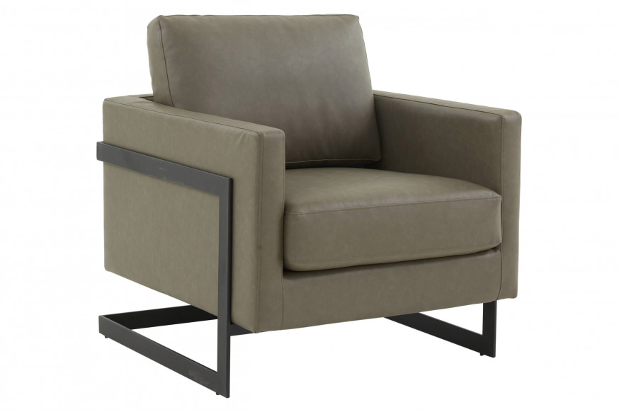 LeisureMod™ Lincoln Modern Leather Armchair with Black Steel Frame - Gray