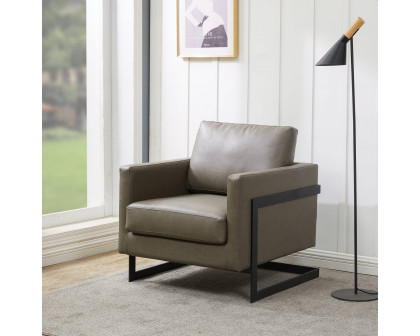 LeisureMod™ Lincoln Modern Leather Armchair with Black Steel Frame - Gray