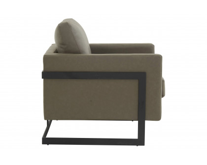 LeisureMod™ Lincoln Modern Leather Armchair with Black Steel Frame - Gray