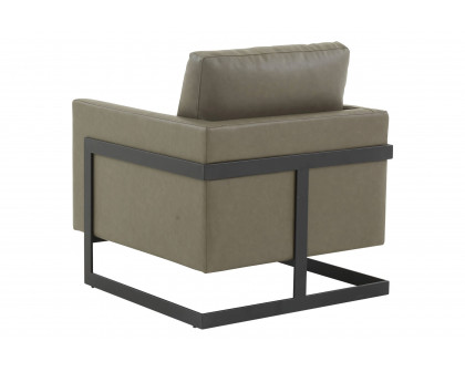 LeisureMod™ Lincoln Modern Leather Armchair with Black Steel Frame - Gray