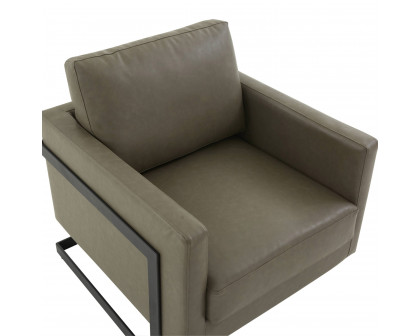 LeisureMod™ Lincoln Modern Leather Armchair with Black Steel Frame - Gray