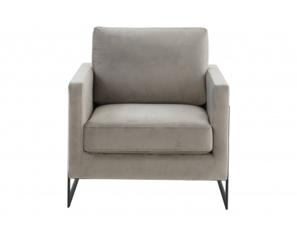 LeisureMod™ Lincoln Velvet Accent Armchair with Black Steel Frame - Light Gray