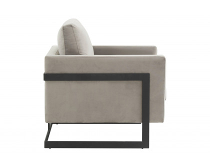 LeisureMod™ Lincoln Velvet Accent Armchair with Black Steel Frame - Light Gray