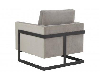 LeisureMod™ Lincoln Velvet Accent Armchair with Black Steel Frame - Light Gray