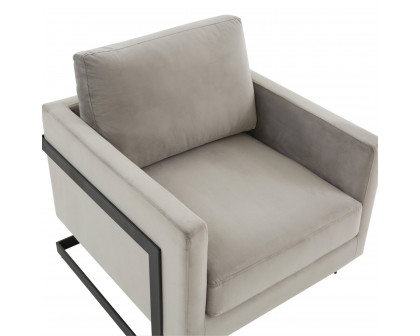 LeisureMod™ Lincoln Velvet Accent Armchair with Black Steel Frame - Light Gray