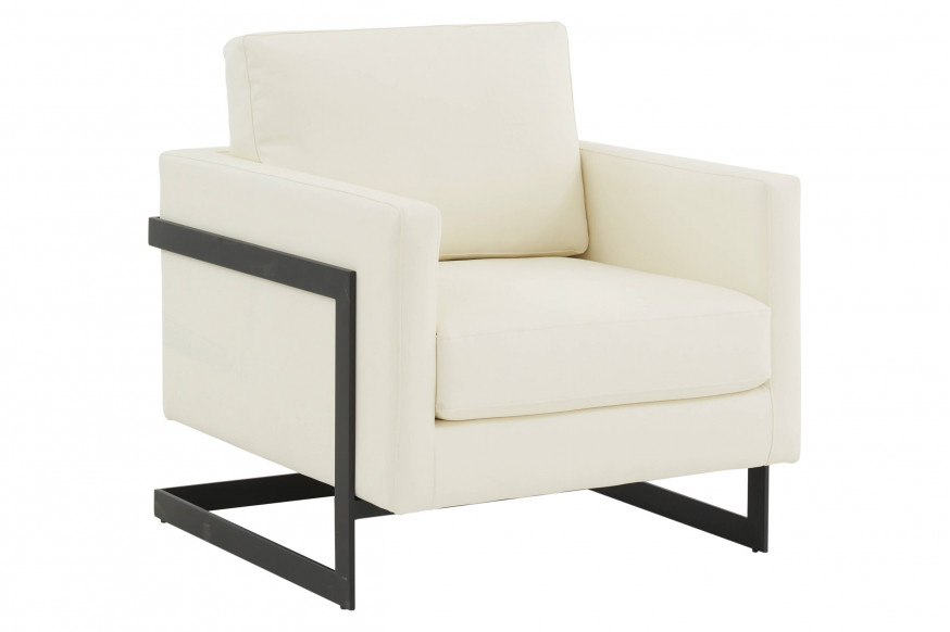 LeisureMod™ Lincoln Modern Leather Armchair with Black Steel Frame - White