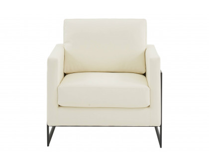 LeisureMod™ Lincoln Modern Leather Armchair with Black Steel Frame - White