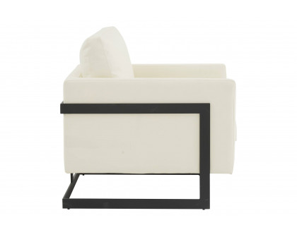 LeisureMod™ Lincoln Modern Leather Armchair with Black Steel Frame - White