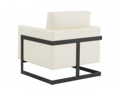 LeisureMod™ Lincoln Modern Leather Armchair with Black Steel Frame - White