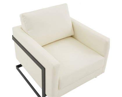 LeisureMod™ Lincoln Modern Leather Armchair with Black Steel Frame - White