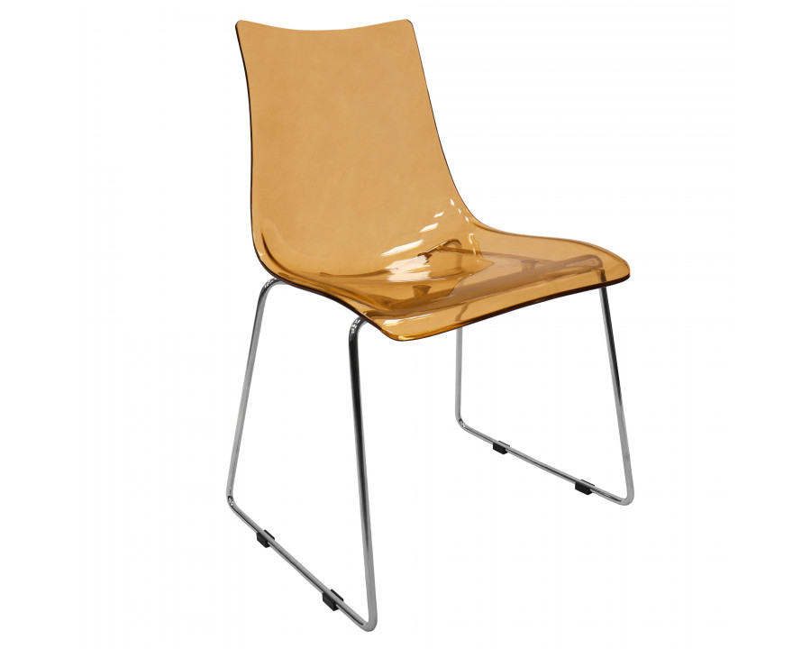 LeisureMod Lima Modern Acrylic Dining Chair with Chrome Base - Amber