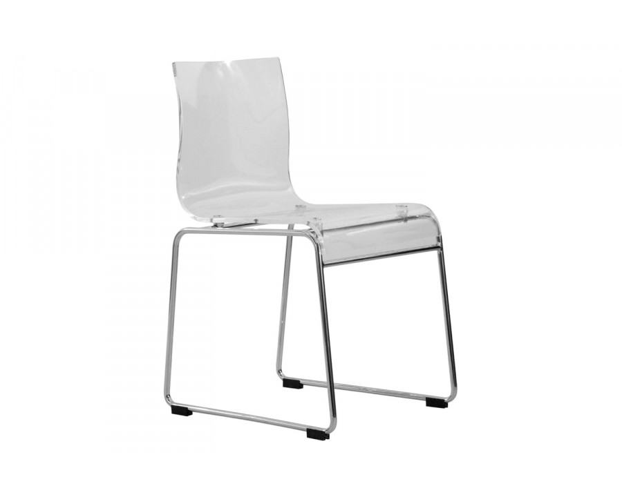 LeisureMod Lima Modern Acrylic Dining Chair with Chrome Base - Clear