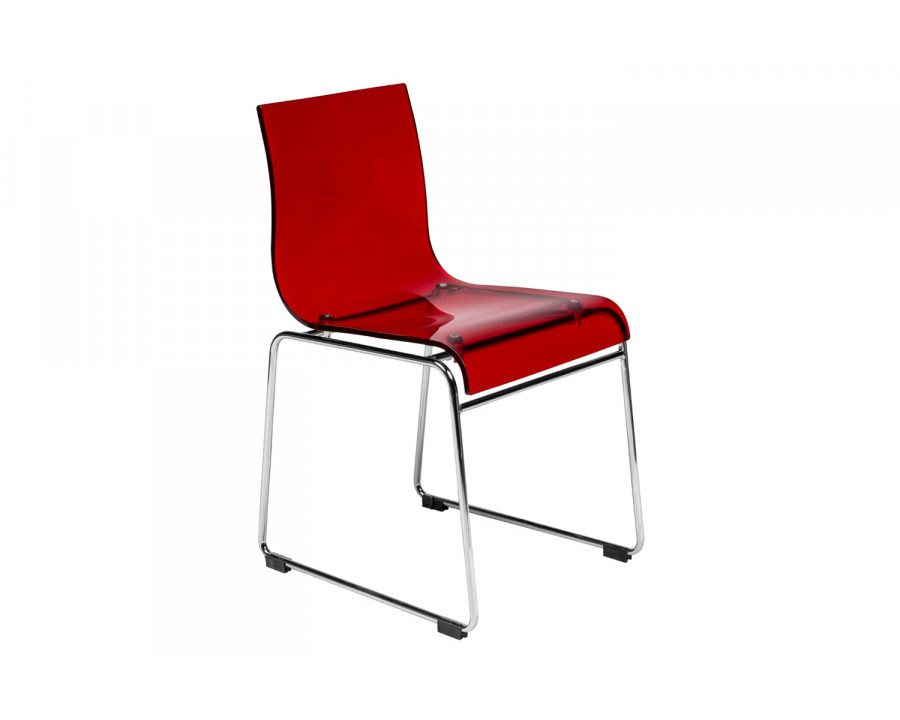 LeisureMod Lima Modern Acrylic Dining Chair with Chrome Base - Red