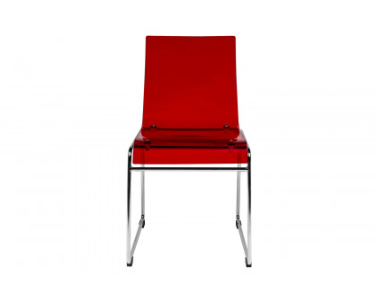 LeisureMod Lima Modern Acrylic Dining Chair with Chrome Base - Red