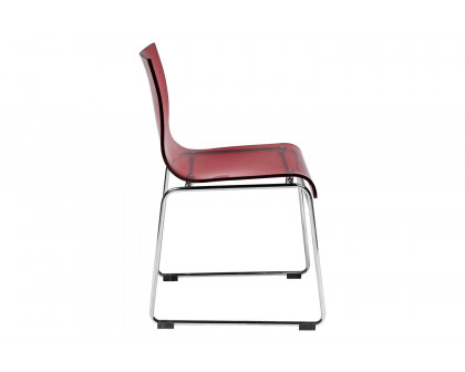 LeisureMod Lima Modern Acrylic Dining Chair with Chrome Base - Red