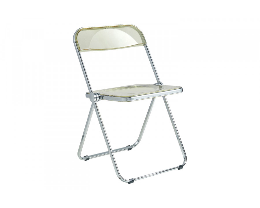 LeisureMod Lawrence Acrylic Folding Chair with Chrome Metal Frame - Amber