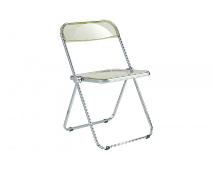 LeisureMod Lawrence Acrylic Folding Chair with Chrome Metal Frame - Amber