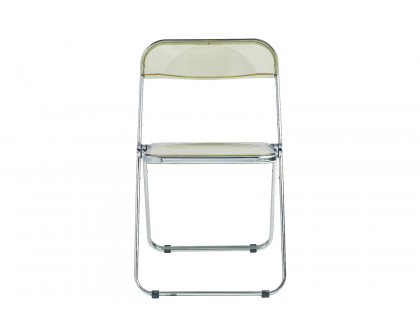 LeisureMod Lawrence Acrylic Folding Chair with Chrome Metal Frame - Amber