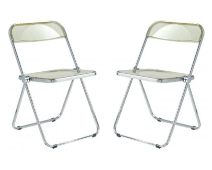 LeisureMod Lawrence Acrylic Folding Chair with Chrome Metal Frame - Amber