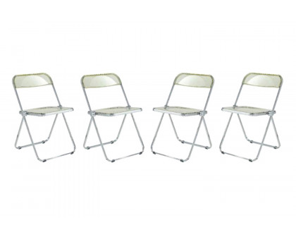 LeisureMod Lawrence Acrylic Folding Chair with Chrome Metal Frame - Amber