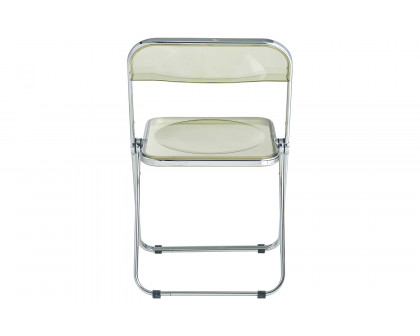 LeisureMod Lawrence Acrylic Folding Chair with Chrome Metal Frame - Amber