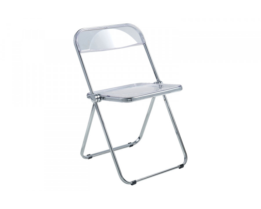 LeisureMod Lawrence Acrylic Folding Chair with Chrome Metal Frame - Clear