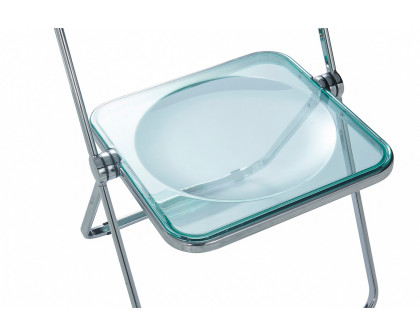 LeisureMod Lawrence Acrylic Folding Chair with Chrome Metal Frame - Jade/Green