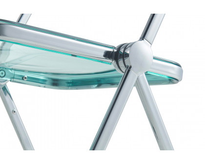 LeisureMod Lawrence Acrylic Folding Chair with Chrome Metal Frame - Jade/Green