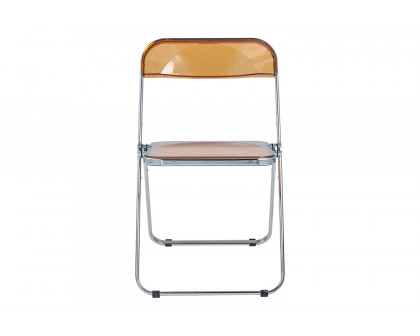 LeisureMod Lawrence Acrylic Folding Chair with Chrome Metal Frame - Tangerine