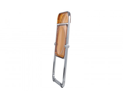 LeisureMod Lawrence Acrylic Folding Chair with Chrome Metal Frame - Tangerine